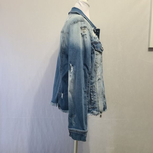 Enjean Denim Jean Jacket Distressed Women's Size Large Blue - Picture 3 of 8